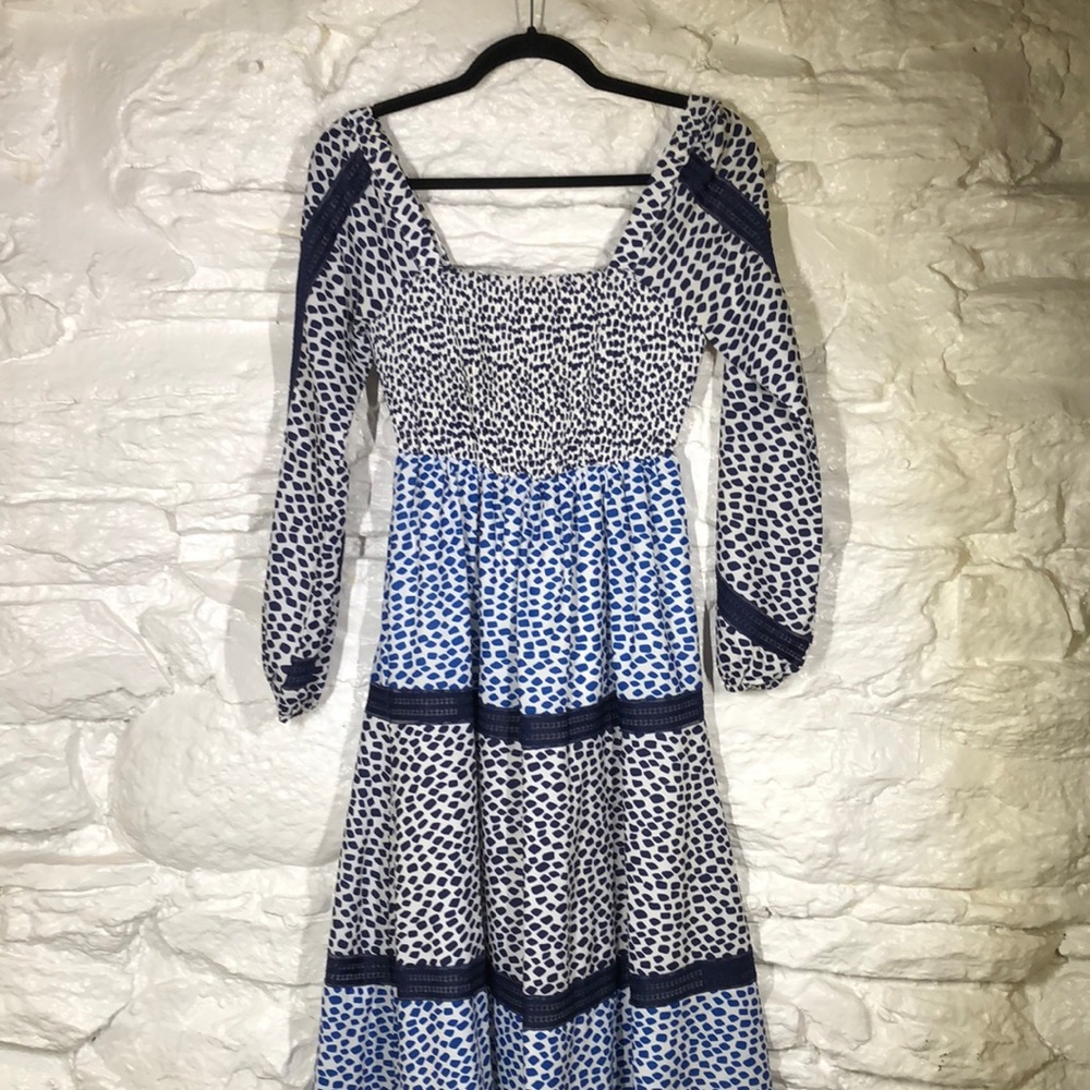 Foxiedox long sleeve blue pattern dress